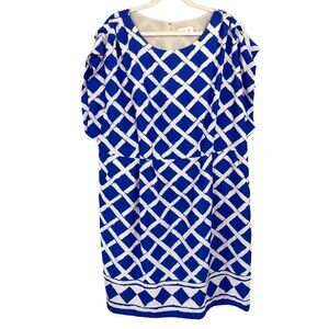 Eliza J Blue Trellis Print Pleated Dress Pockets Business Cocktail Size 18W